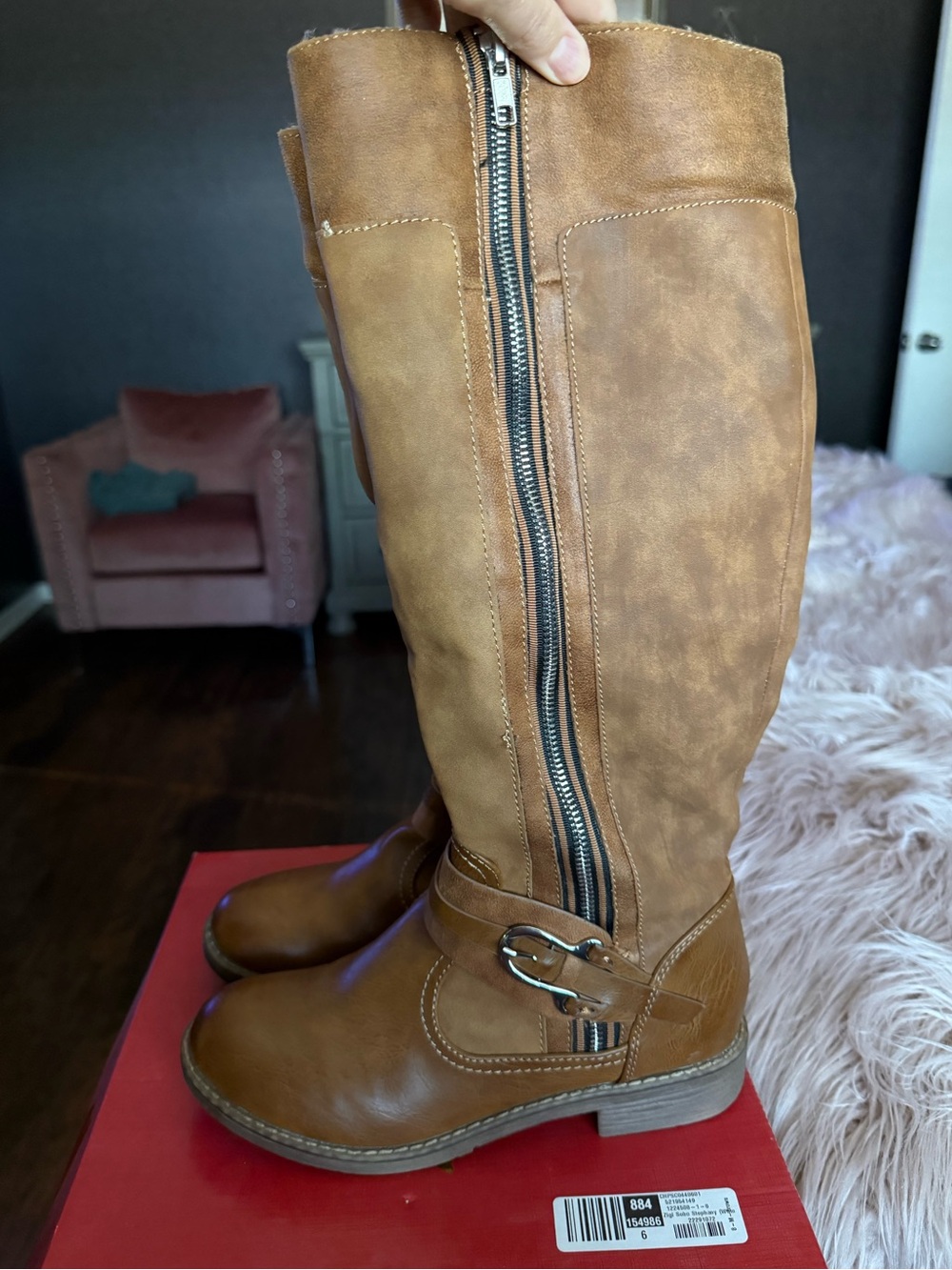 ZIGI SOHO Women's Tall Tan Riding Boots with Side Zip